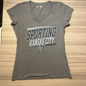Sporting Kansas City Womens Medium Gray Short Sleeve V-Neck T-Shirt‎